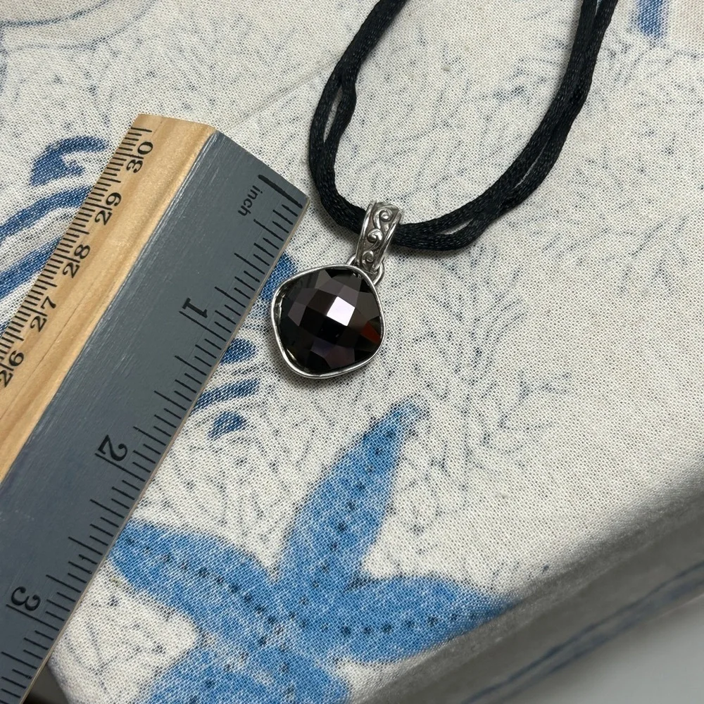 Brighton Venus Rising Necklace Dark Purple Crystal Black Cord Silver Plated 18